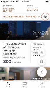 Screenshot of Marriott app for The Cosmopolitan in Las Vegas showing $300 rate