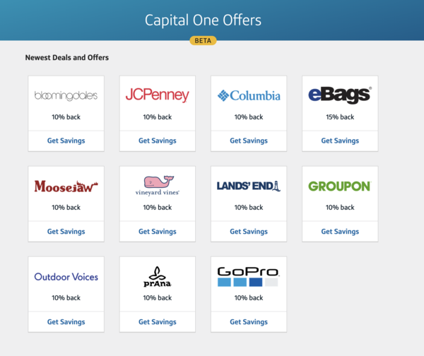 Screenshot of current Capital One Offers