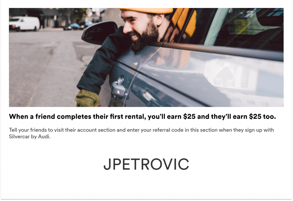 Signup for Silvercar and we'll both receive a bonus!