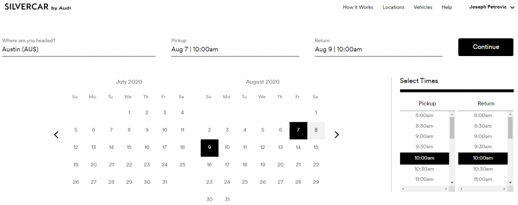Silvercar booking calendar