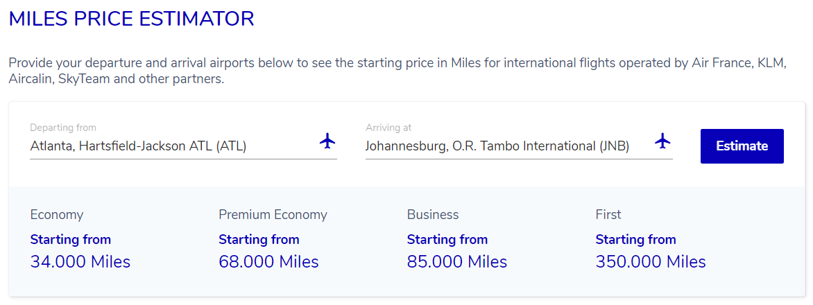Flying-Blue-miles-estimator