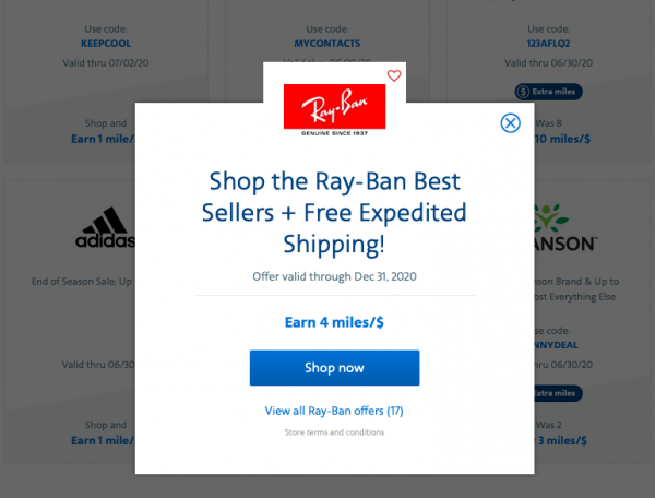 American Airlines eshopping offer for 4 miles/$