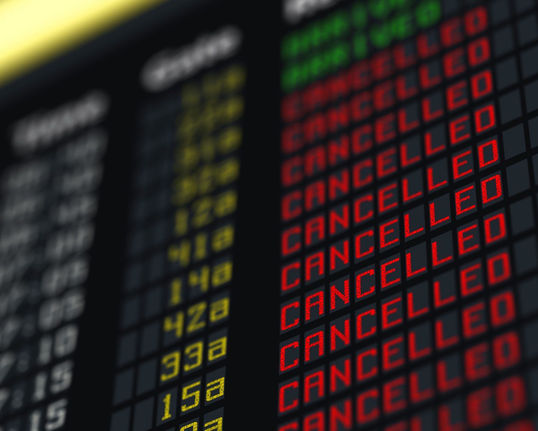 a list of flights saying they're canceled