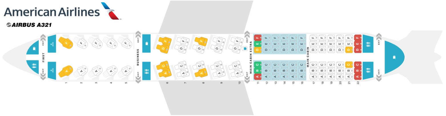 American A321 Three Cabin Configuration seat map