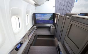 interior view of first-class seat on ANA