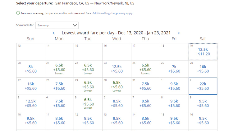 SFO to EWR 6.5k