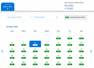 American Airlines AAdvantage Web Special awards 5,000 miles Burbank to New York City