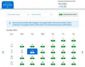American Airlines AAdvantage Web Special awards 5,000 miles Ontario to Dallas