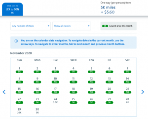 American Airlines AAdvantage Web Special awards 5,000 miles Lexington to Denver