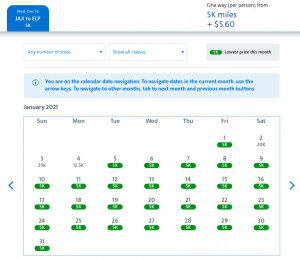 American Airlines AAdvantage Web Special awards 5,000 miles Jacksonville to El Paso