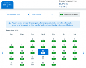 American Airlines AAdvantage Web Special awards 5,000 miles Bangor to Cincinnati