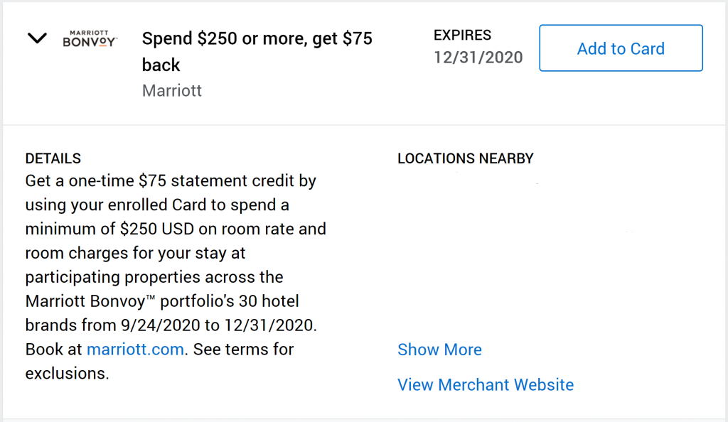 Amex Offers spend $250+ get $75 cashback