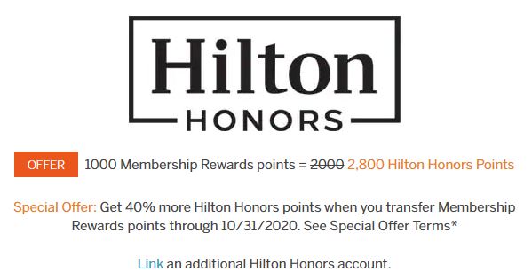 An example of the regular transfer bonuses we see from Membership Rewards to Hilton Honors