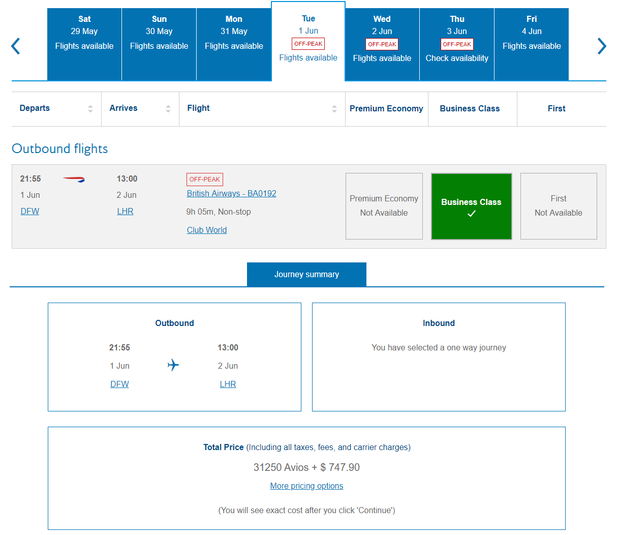Fly business class from Dallas to London for just 31,250 Avios through this British Airways promotion