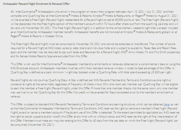 InterContinental Ambassador Enrollment and Renewal Free Night Offer