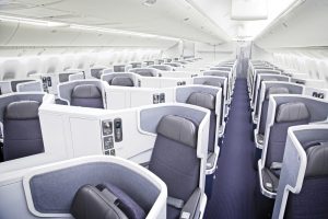 American Airlines business class cabin on the Boeing 777-300ER