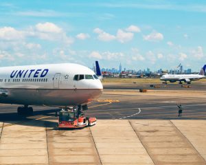 a United Airlines plane on a taxiway