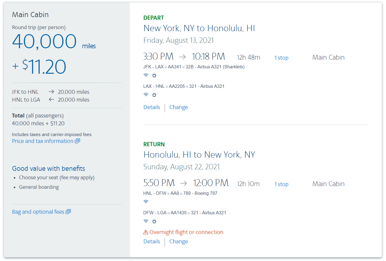 Pay just 40,000 AAdvantage miles for a round-trip from New York City to Hawaii