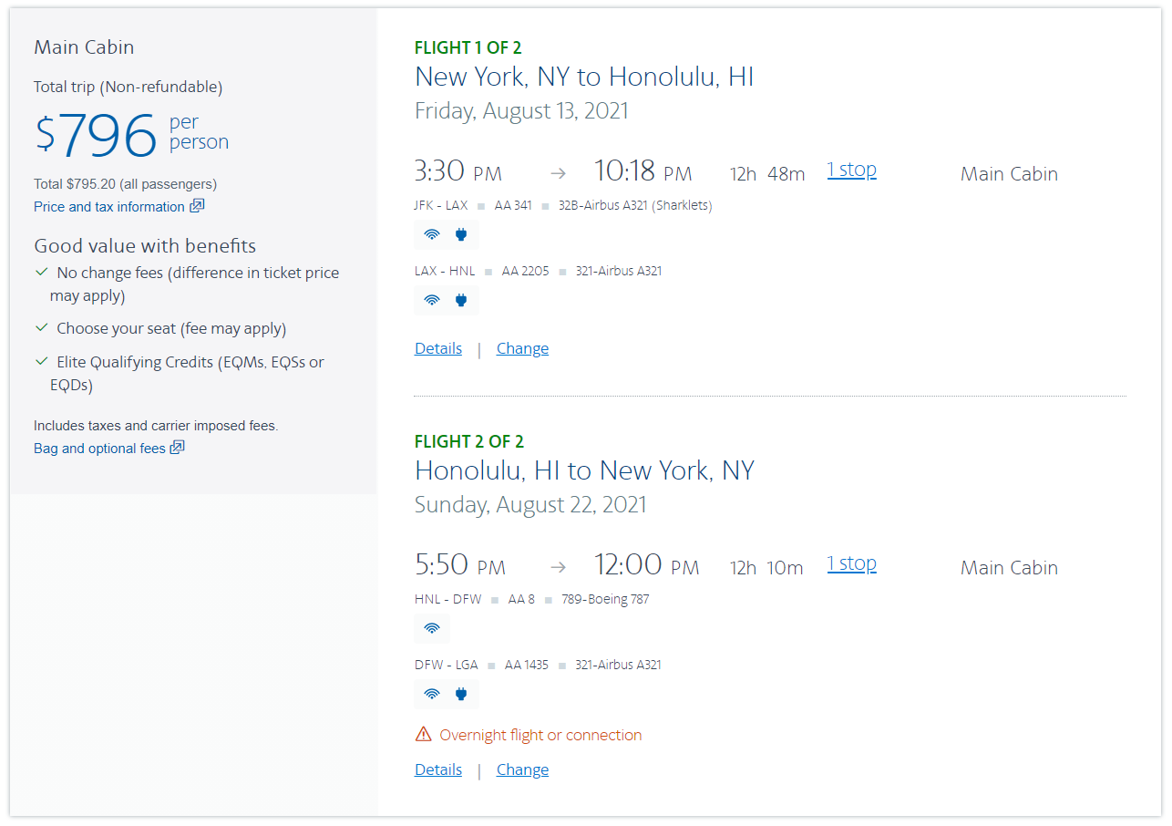 Get almost 2 cents per AAdvantage mile in value from this flight to Hawaii