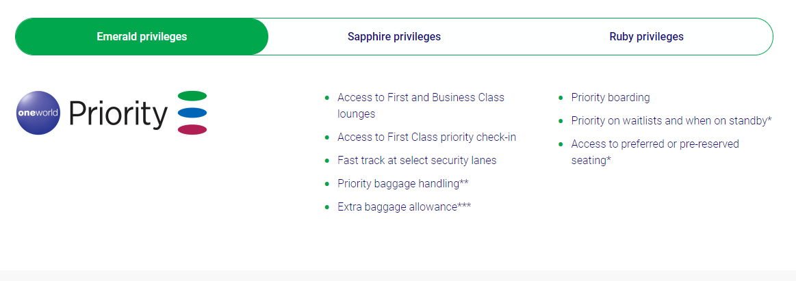 Oneworld Emerald benefits