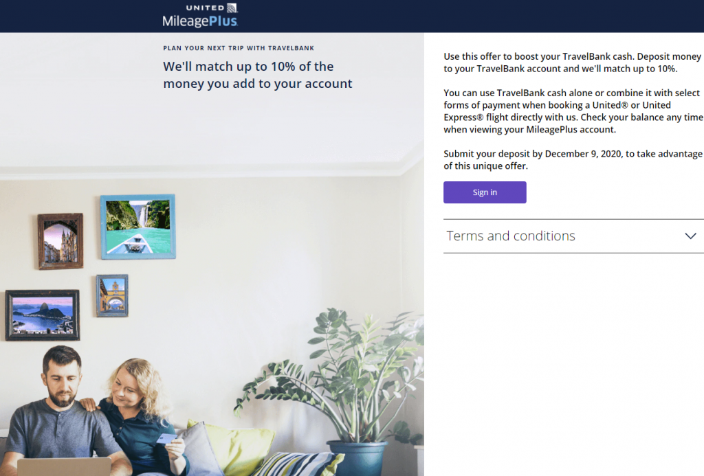 Get a bonus when funding your United TravelBank