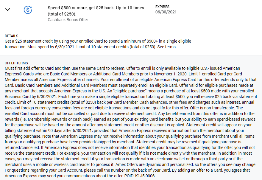 new Amex Offer to get up to $250 cashback on purchases