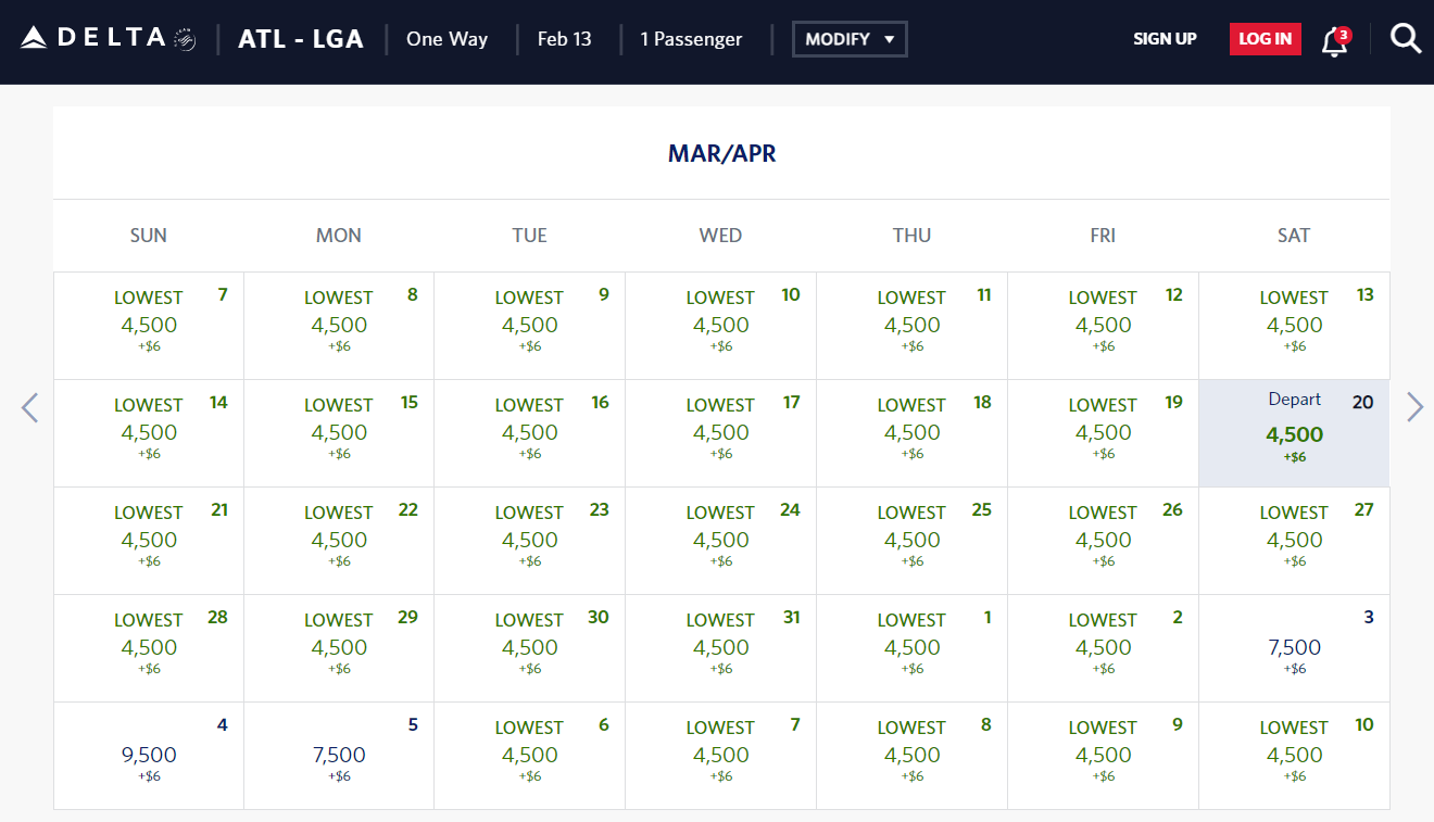 ATL-LGA for 4,500 Delta SkyMiles