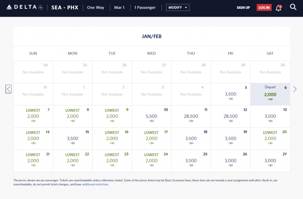 SEA-PHX for 2,000 Delta SkyMiles