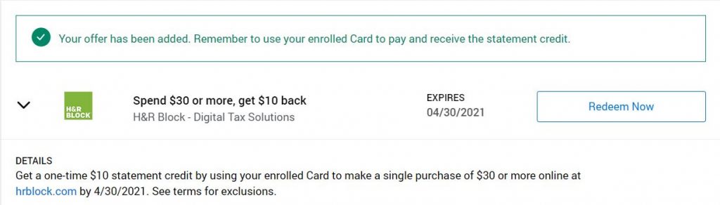 Save $10 when preparing your taxes with H&R Block through Amex Offer