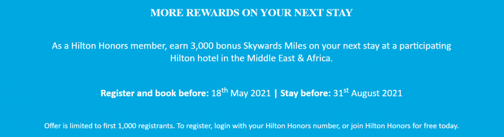 Emirates bonus miles on Hilton stays promotion