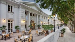 terrace seating outside a luxury hotel