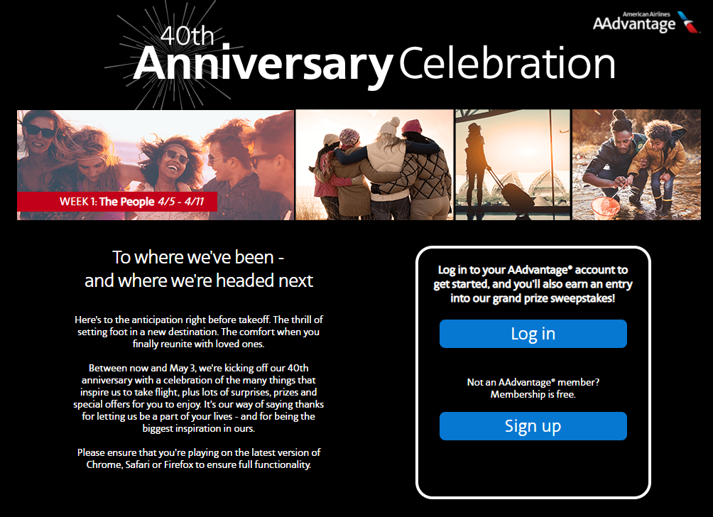 AAdvantage sweepstakes landing page