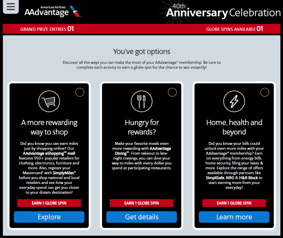 AAdvantage sweepstakes entry options