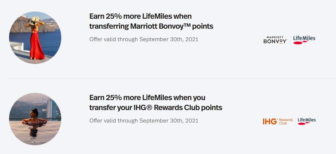 LifeMiles transfer bonus from IHG and Marriott