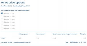 British Airways Avios pricing options