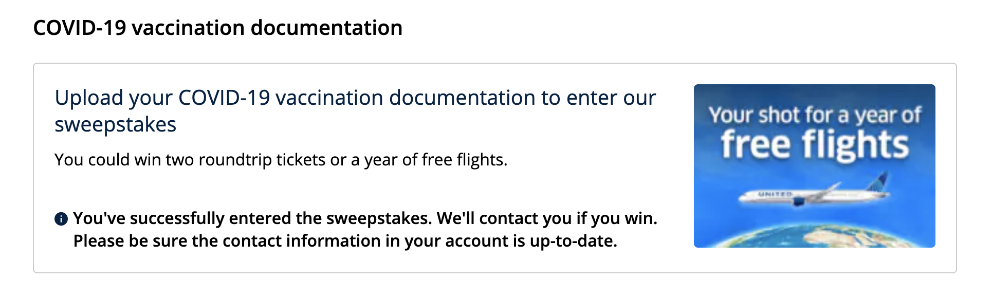 Add COVID-19 vaccine records to MileagePlus account for free United flights