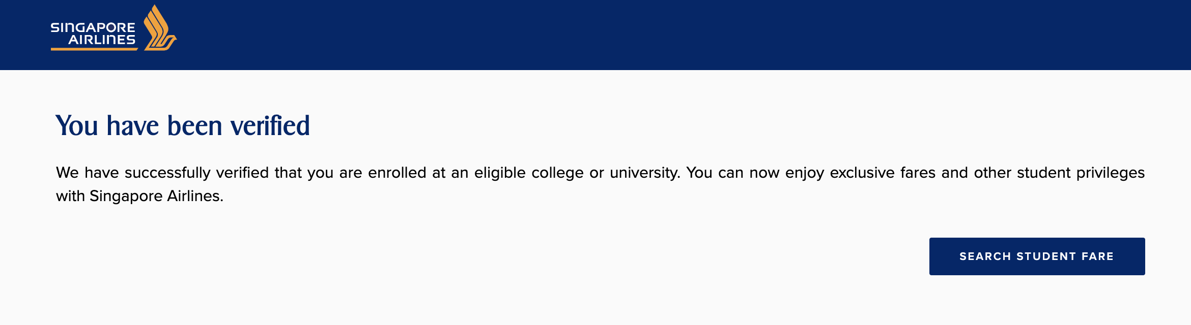 Verify student status to enjoy Singapore Airlines Student Privileges