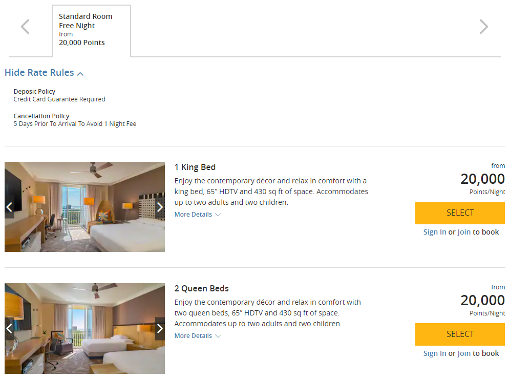 Hyatt Regency Coconut Point Award Rates