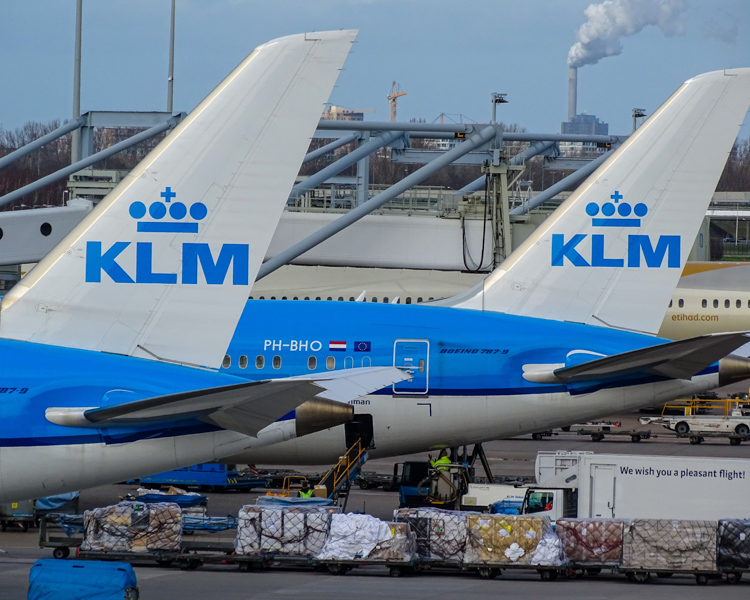 tail fins show KLM logos