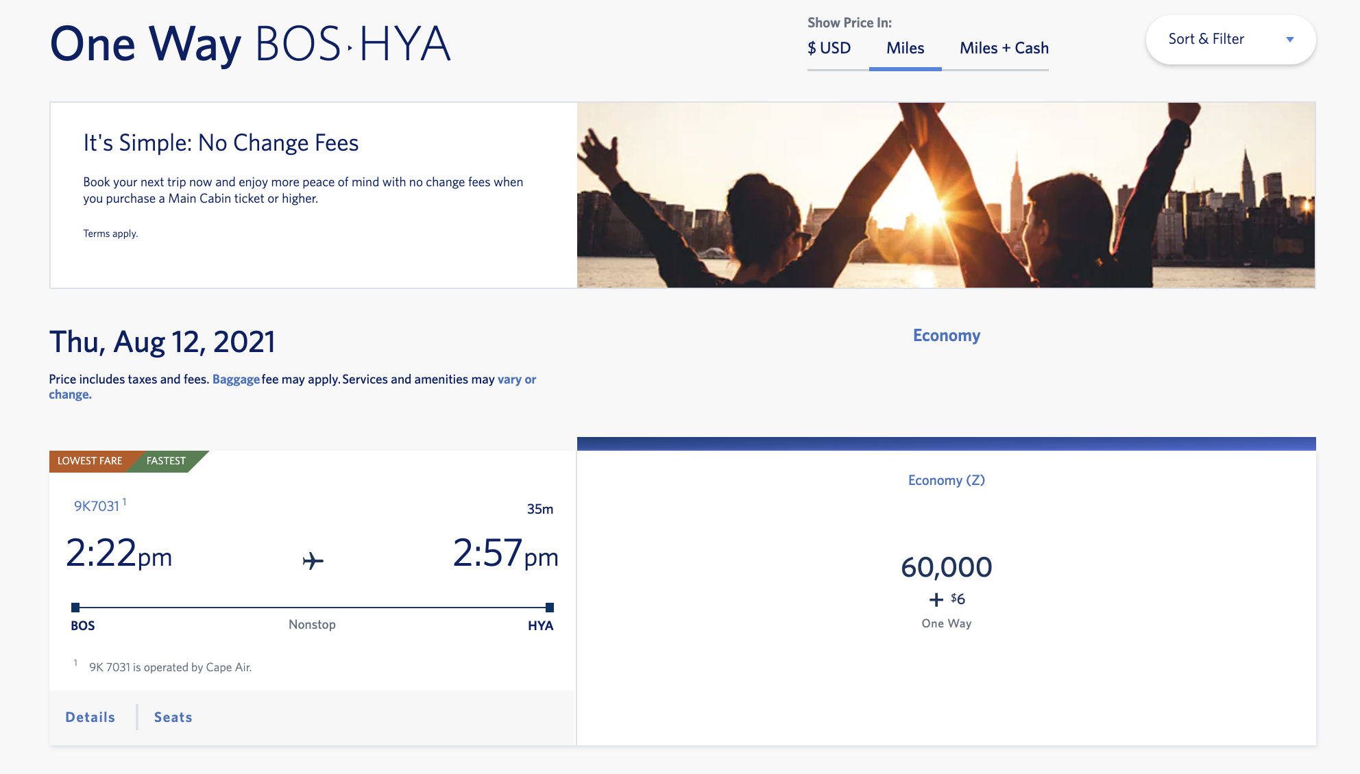 Redeeming miles for flights operated by Cape Air