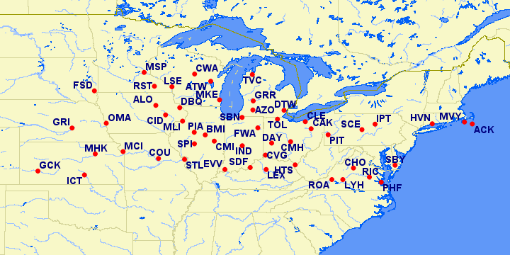 American Airlines Reduced Mileage Awards eligible airports in Northeast for August 2021
