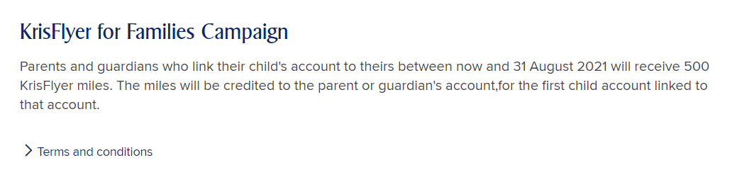 Singapore KrisFlyer for Families bonus