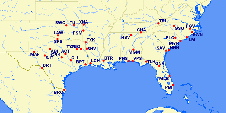 American Airlines Reduced Mileage Awards eligible airports in Southeast for October 2021