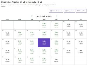 LAX-HNL-United-award-calendar-Jan-Feb-2023-300x223