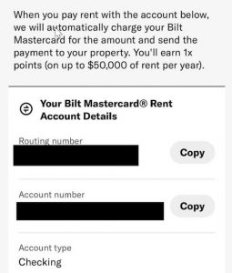 Image of ability to copy and paste routing and account numbers from the Bilt app
