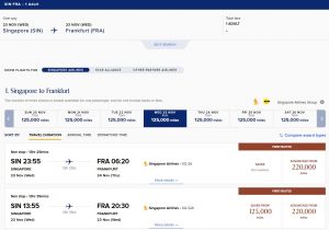 Singapore Airlines First Class Award Availability SIN-FRA