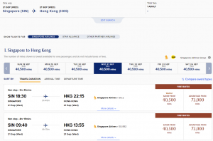 Singapore Airlines First Class Award Availability SIN-HKG
