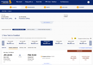 Singapore Airlines First Class Award Availability JFK-FRA