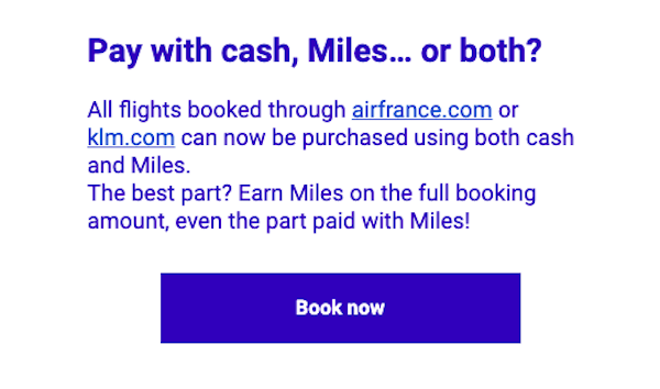 Email from Flying Blue about new Miles + Cash option