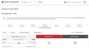 Aeroplan redemption on Air Mauritius